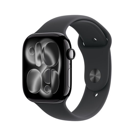 Apple Watch Series 11 GPS + Cellular 42mm Jet Black Aluminium Case with Black Sport Band - M/L
