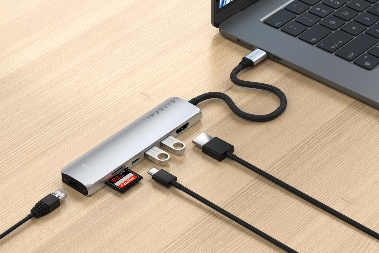 Satechi 7-in-1 USB-C Slim Multiport Adapter with Ethernet - Silver