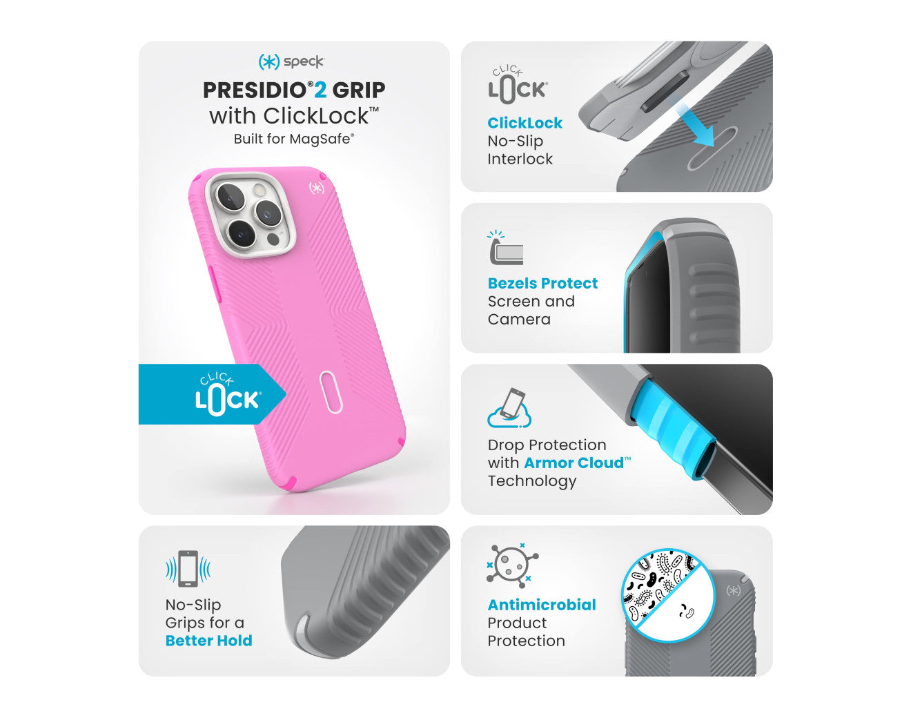 Speck Presidio 2 Grip Click Lock iPhone 16 Pro Max - Pink