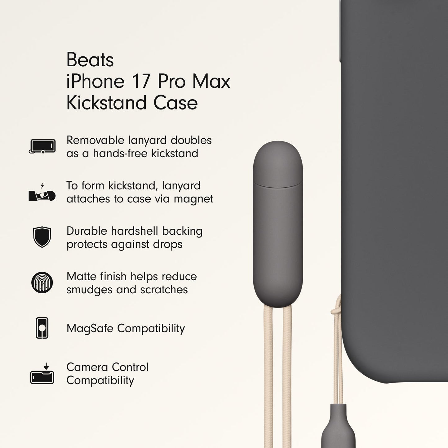 Beats iPhone 17 Pro Max Kickstand Case with MagSafe and Camera Control - Granite Gray
