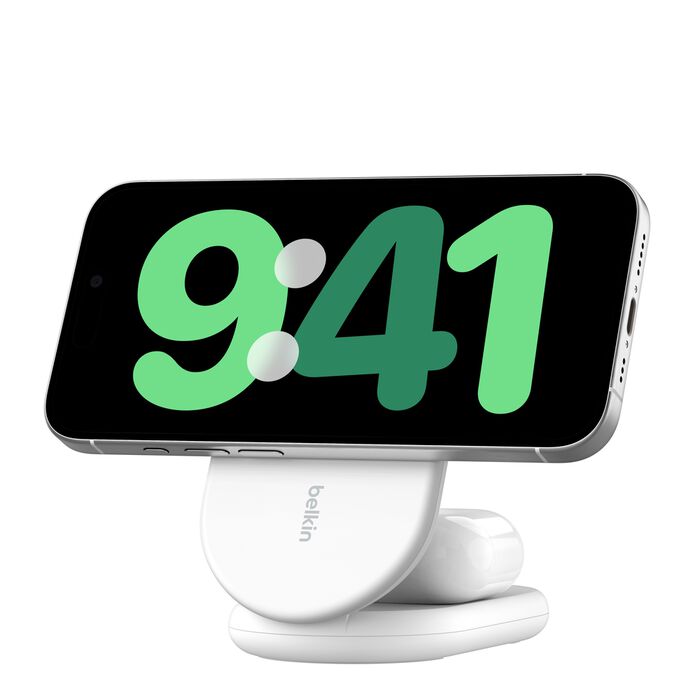 Belkin BOOST↑CHARGE™ 2-in-1 Qi2 15W Magnetic Foldable Wireless Charging Stand - White