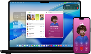 14-inch MacBook Pro and iPhone 16 — the iPhone is calling a contact named Luis while the MacBook Pro shows the same call in the Phone app