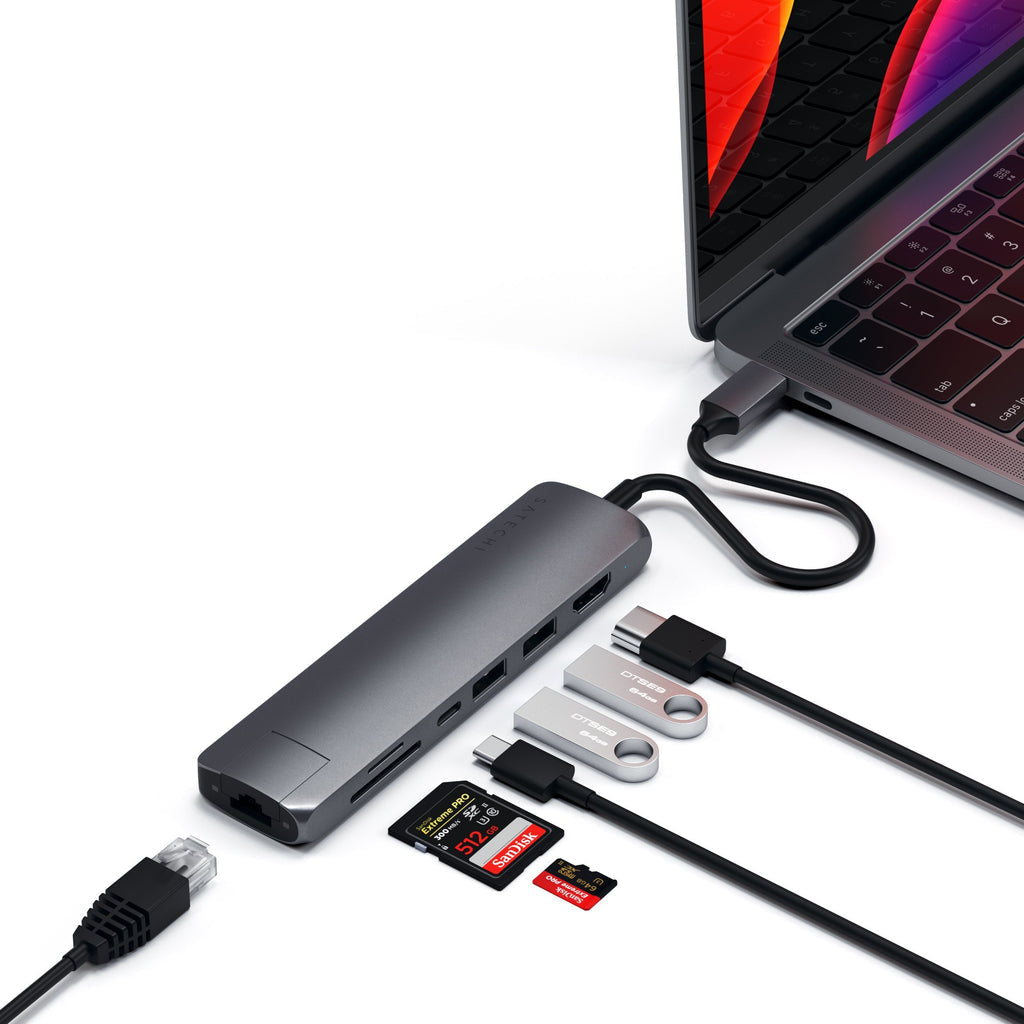 Satechi USB-C Slim Multi-Port Adapter with Ethernet - Space Gray
