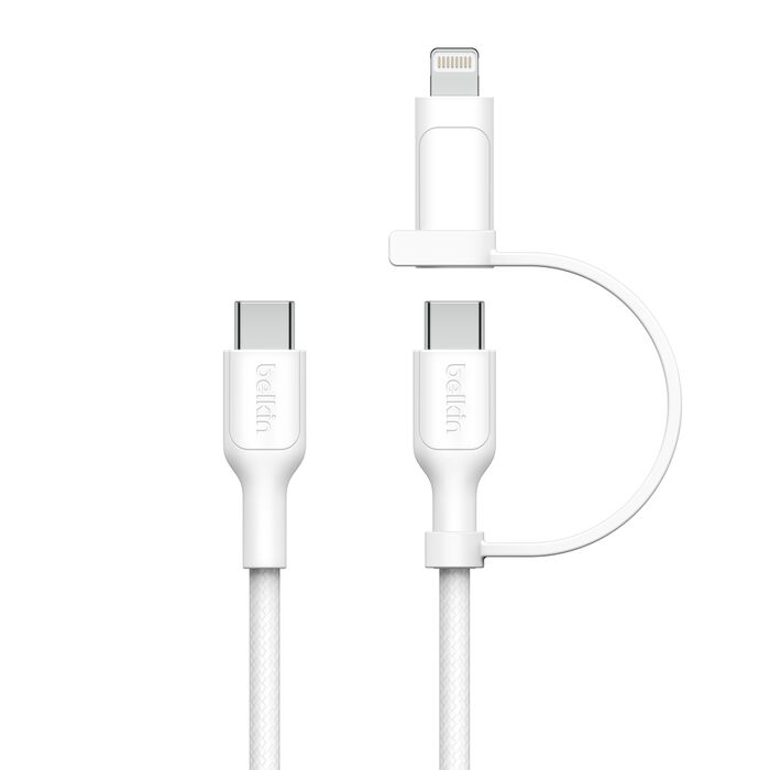 Belkin BoostCharge Pro 2-in-1 Cable with USB-C and Lightning Connector 1.5m White