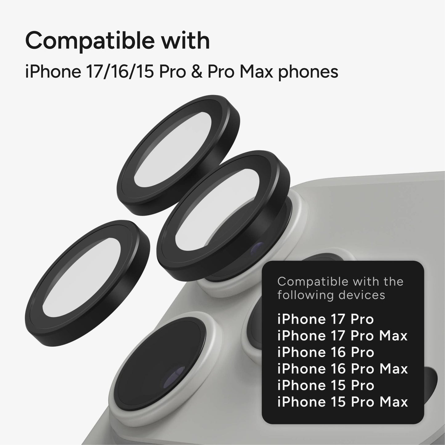InvisibleShield Premium CameraRings for iPhone 15/16/17 Pro/Pro Max - Black