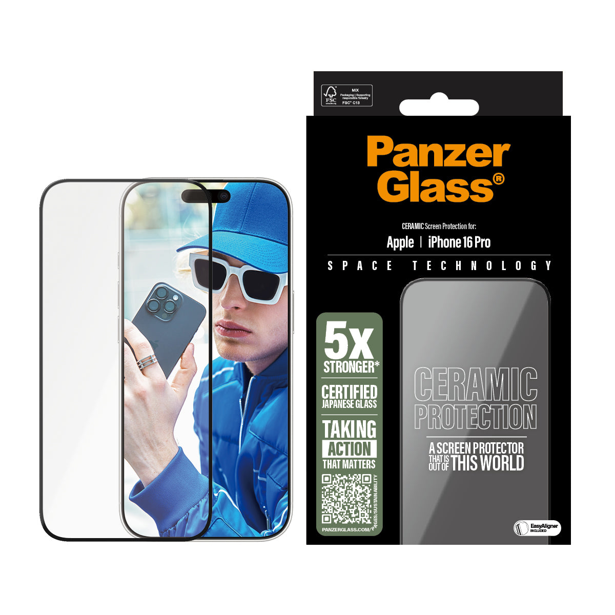 PanzerGlass Ceramic Screen Protector iPhone 16 Pro  | Ultra-Wide Fit