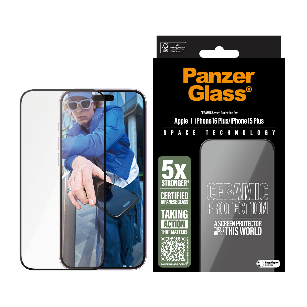 PanzerGlass Ceramic Screen Protector iPhone 16 Plus | Ultra-Wide Fit