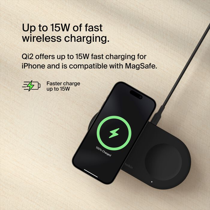 BOOST CHARGE™ Qi2 PRO 2in1 15w Magnetic Charging Pad, Black