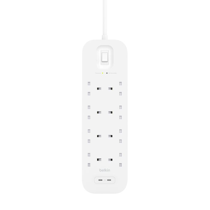 Belkin Surge with 8 Sockets 900J, 30W, Dual Usb-C