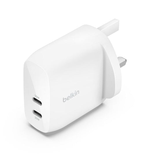 Belkin Dual Wall Charger 30W USB-C PD PPS (60W), White