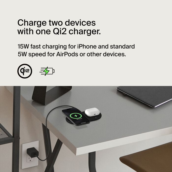 BOOST CHARGE™ Qi2 PRO 2in1 15w Magnetic Charging Pad, Black