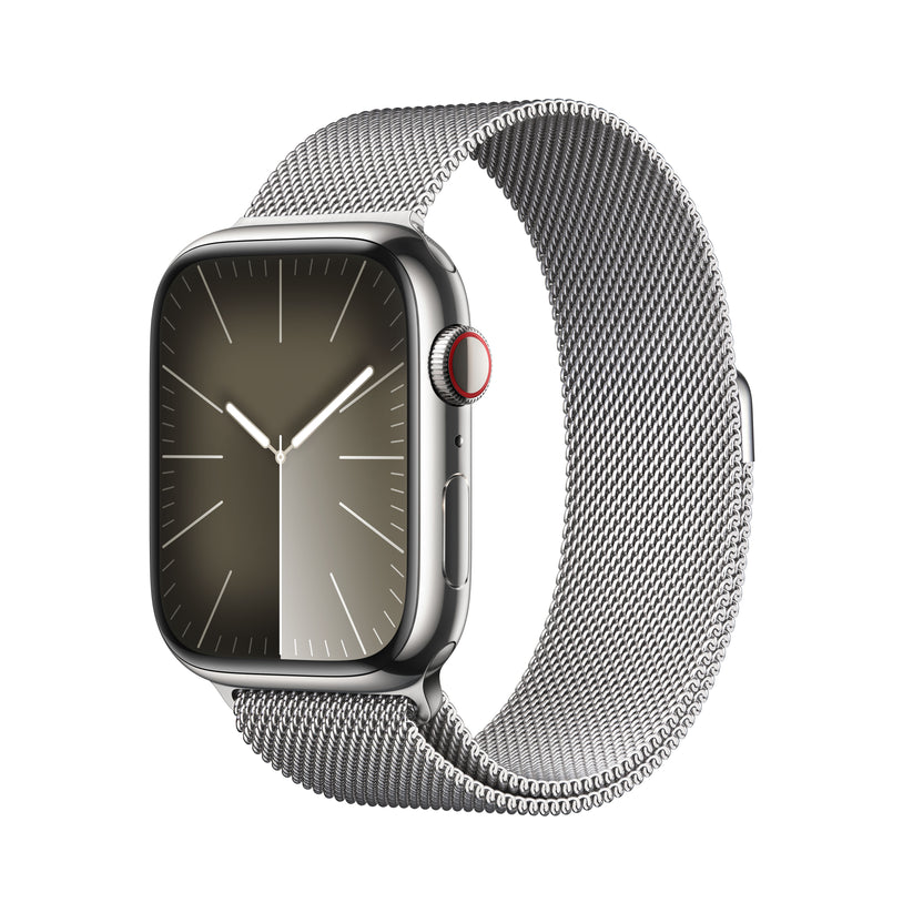 Apple_Watch_Series_9_LTE_45mm_Silver_Stainless_Steel_Silver_Milanese_Loop_PDP_Image_Position-1__WWEN