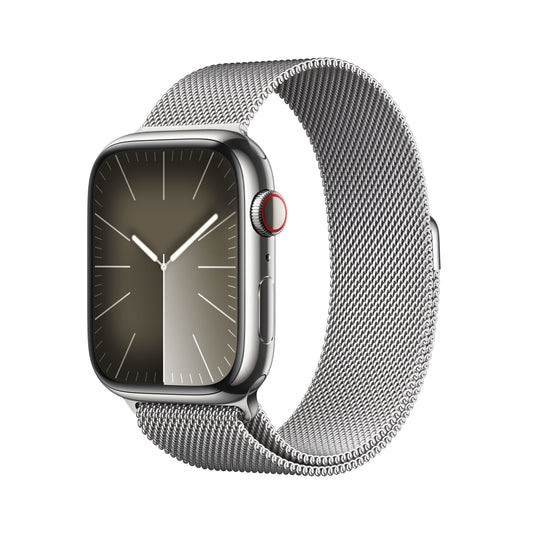 Apple_Watch_Series_9_LTE_45mm_Silver_Stainless_Steel_Silver_Milanese_Loop_PDP_Image_Position-1__WWEN