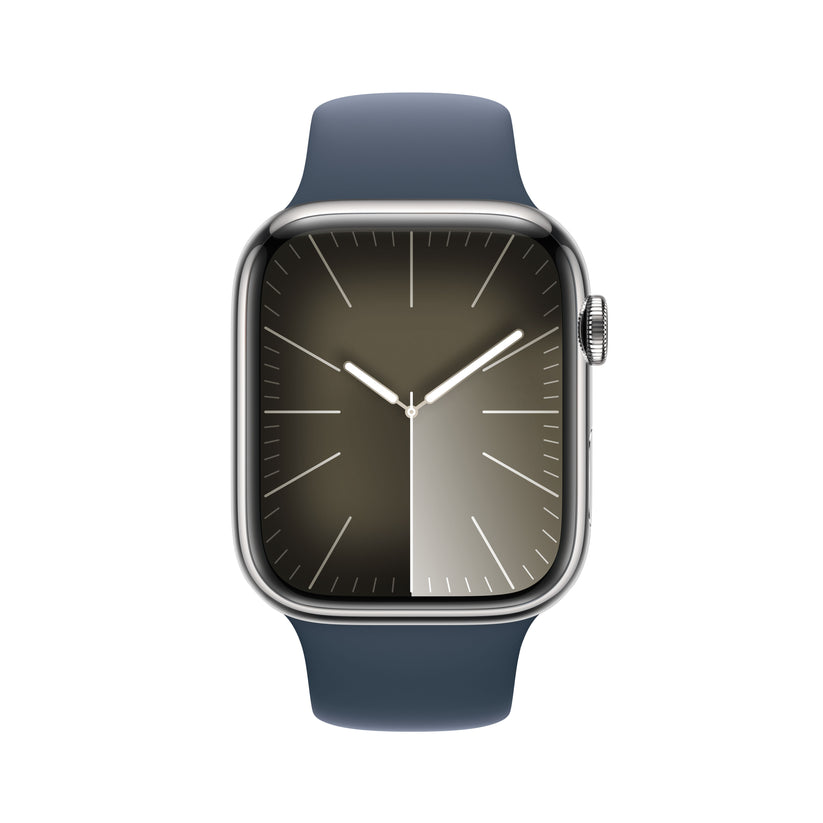 Apple_Watch_Series_9_LTE_45mm_Silver_Stainless_Steel_Storm_Blue_Sport_Band_PDP_Image_Position-2__WWEN