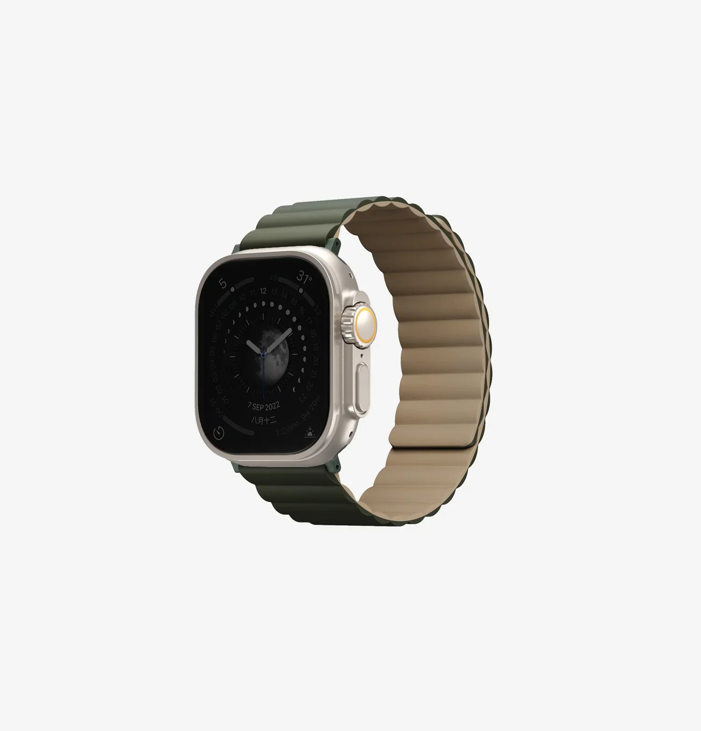 Uniq Revix Magnetic Silicone Band for Apple Watch 49mm - Moss Green/Tan