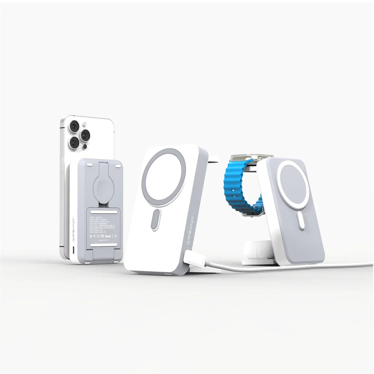 OneAdaptr OneGo Wireless Charging Stand PowerBank - White