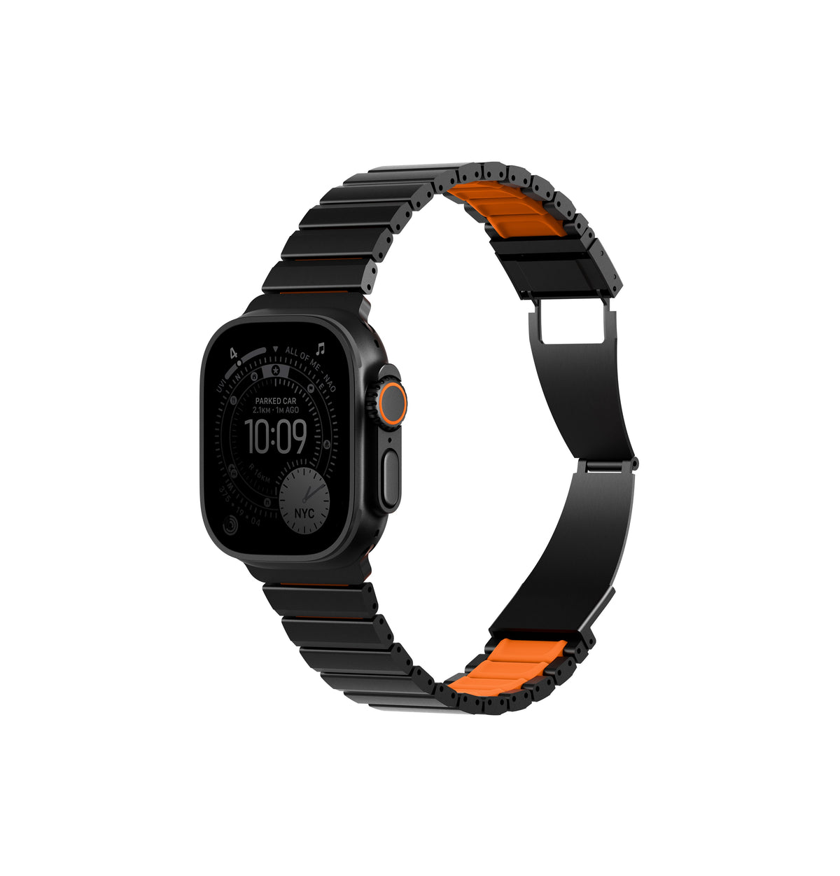 Uniq Strova Flex Adjustable Steel Link Band 49/46/45/44mm - Midnight Black / Volt Orange