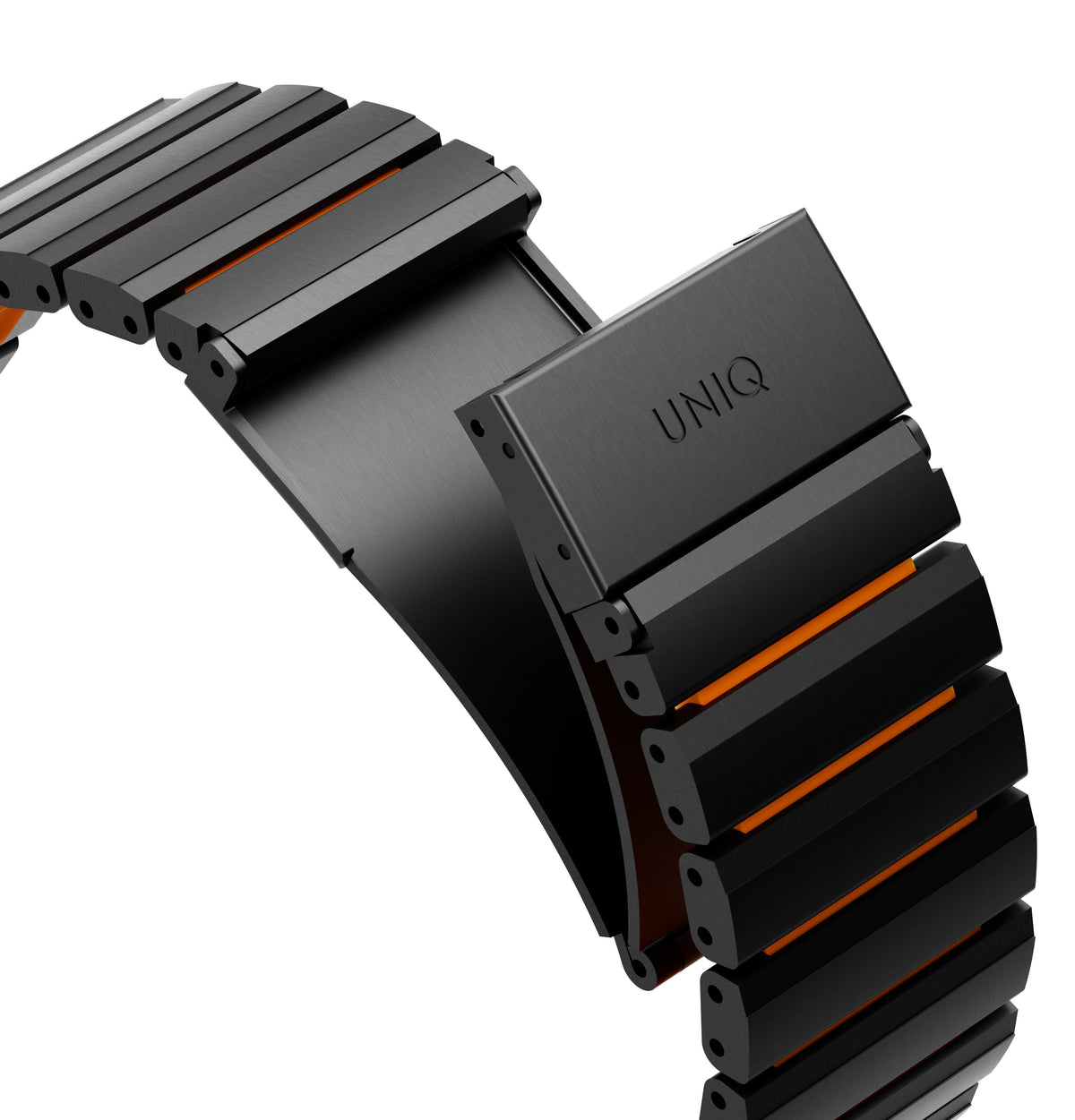 Uniq Strova Flex Adjustable Steel Link Band 49/46/45/44mm - Midnight Black / Volt Orange