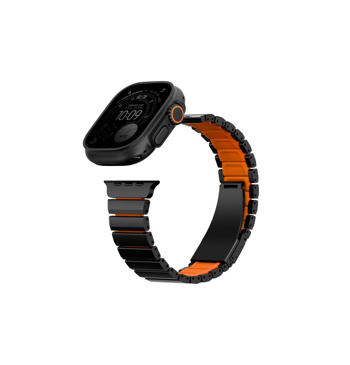 Uniq Strova Flex Adjustable Steel Link Band 49/46/45/44mm - Midnight Black / Volt Orange