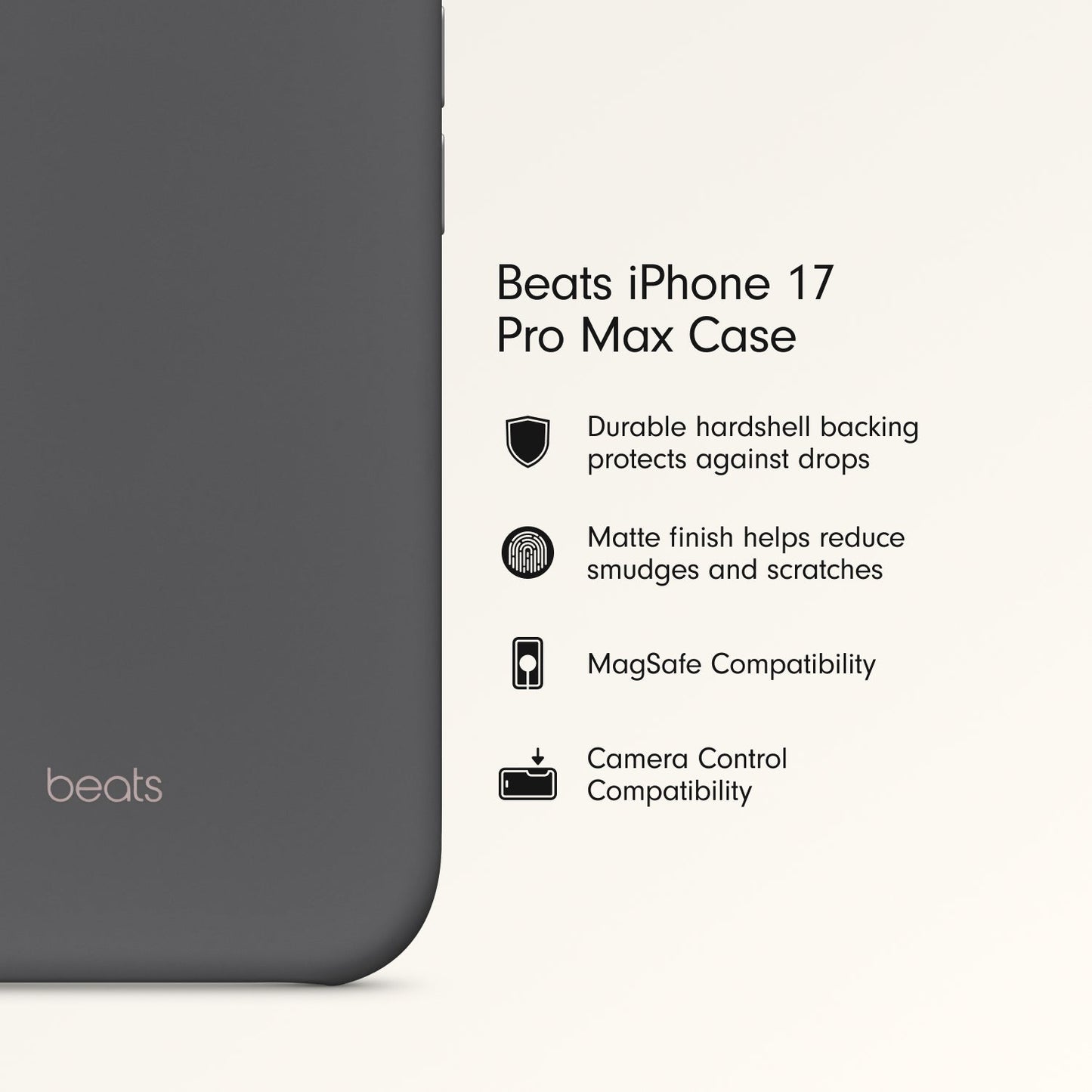 Beats iPhone 17 Pro Max Case with MagSafe and Camera Control — Granite Gray