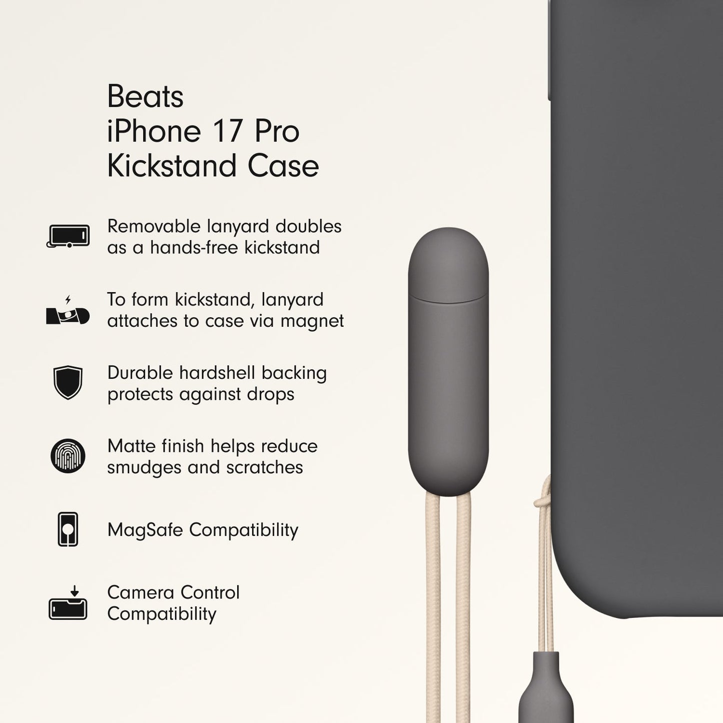 Beats iPhone 17 Pro Kickstand Case with MagSafe and Camera Control - Granite Gray