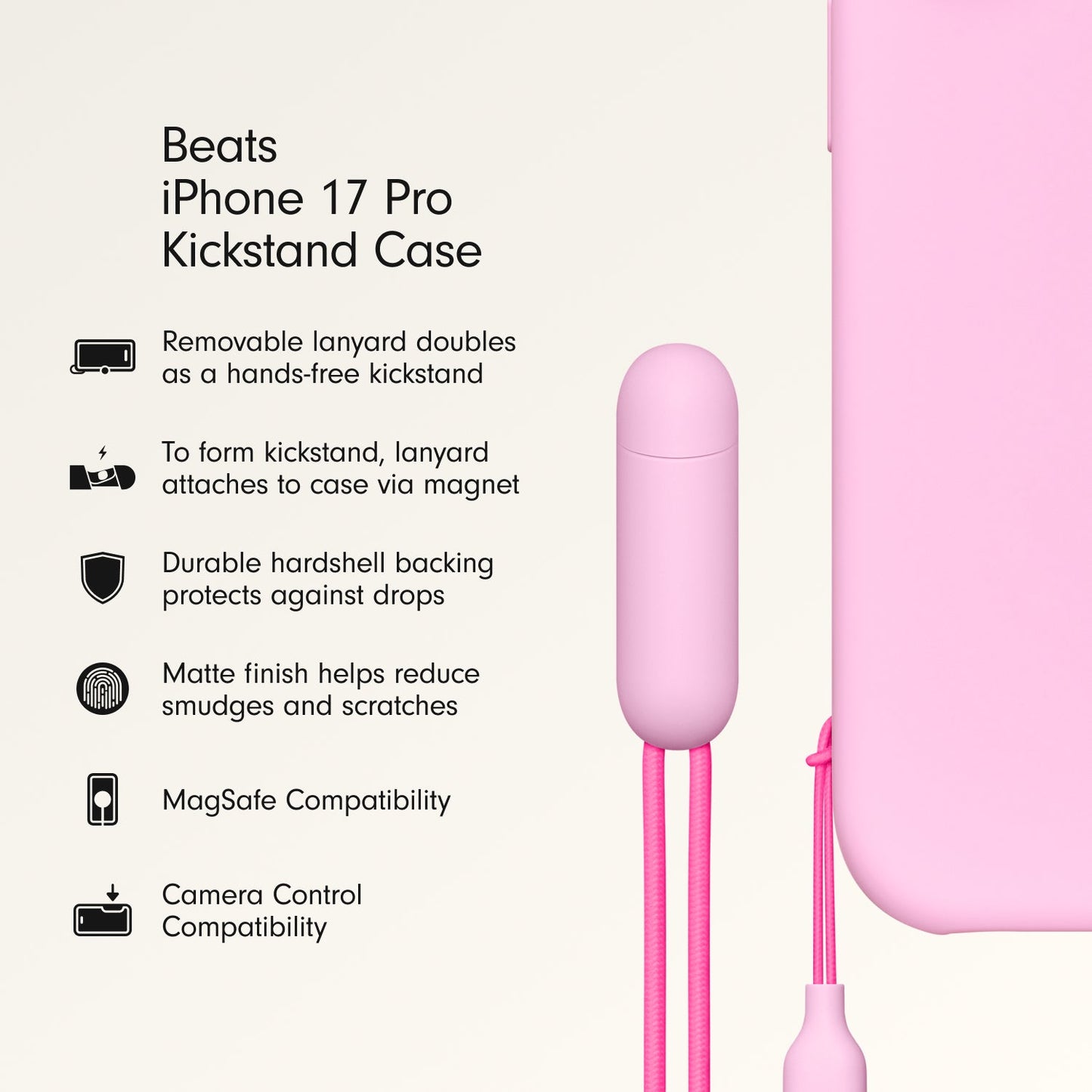 Beats iPhone 17 Pro Kickstand Case with MagSafe and Camera Control - Pebble Pink