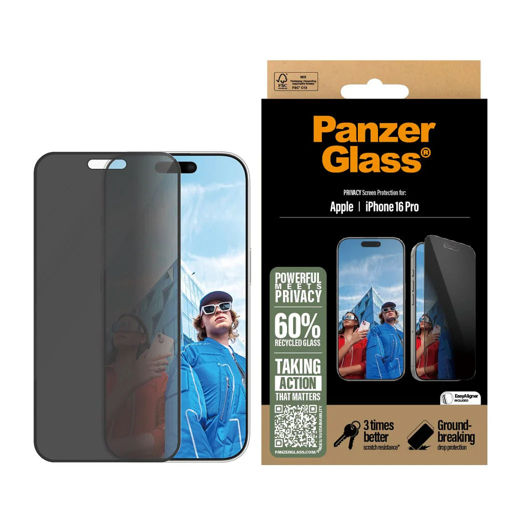 PanzerGlass Privacy Screen Protector iPhone 16 Pro  | Ultra-Wide Fit