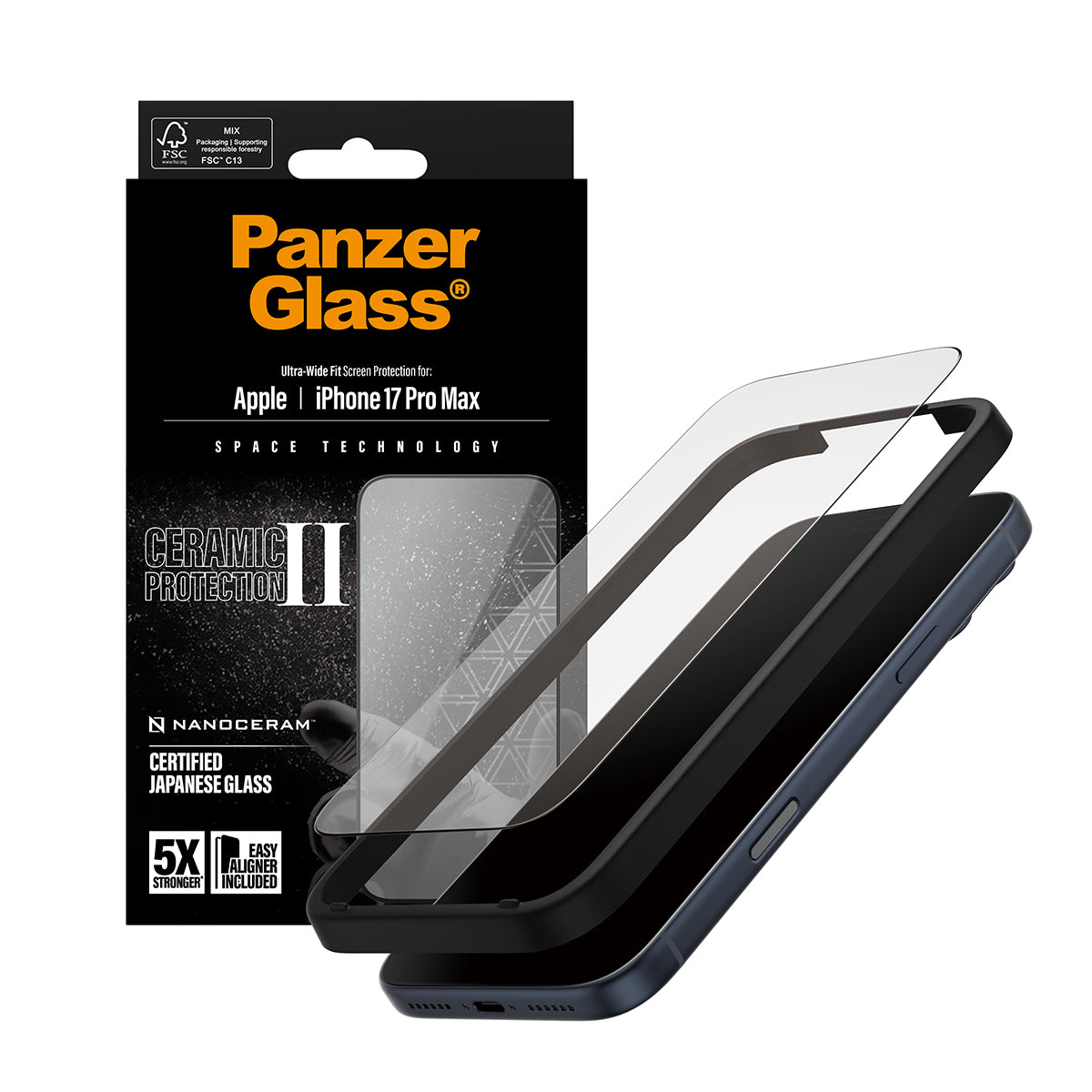 PanzerGlass Ceramic Screen Protector iPhone 17 Pro Max | Ultra-Wide Fit w. EasyAligner